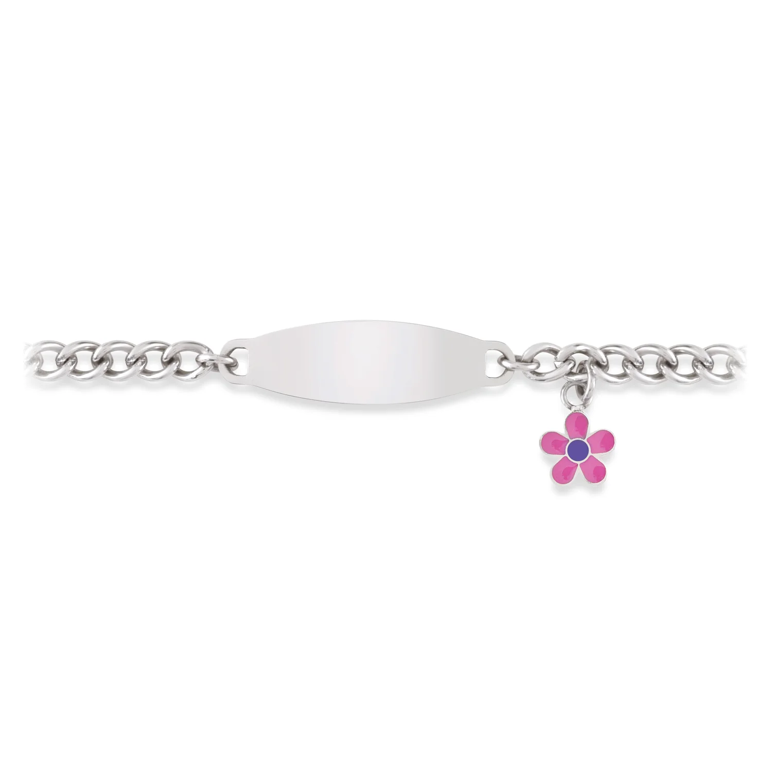 My First ID Bracelet with Plaque and Flower Charm Silver Tone - Image 2