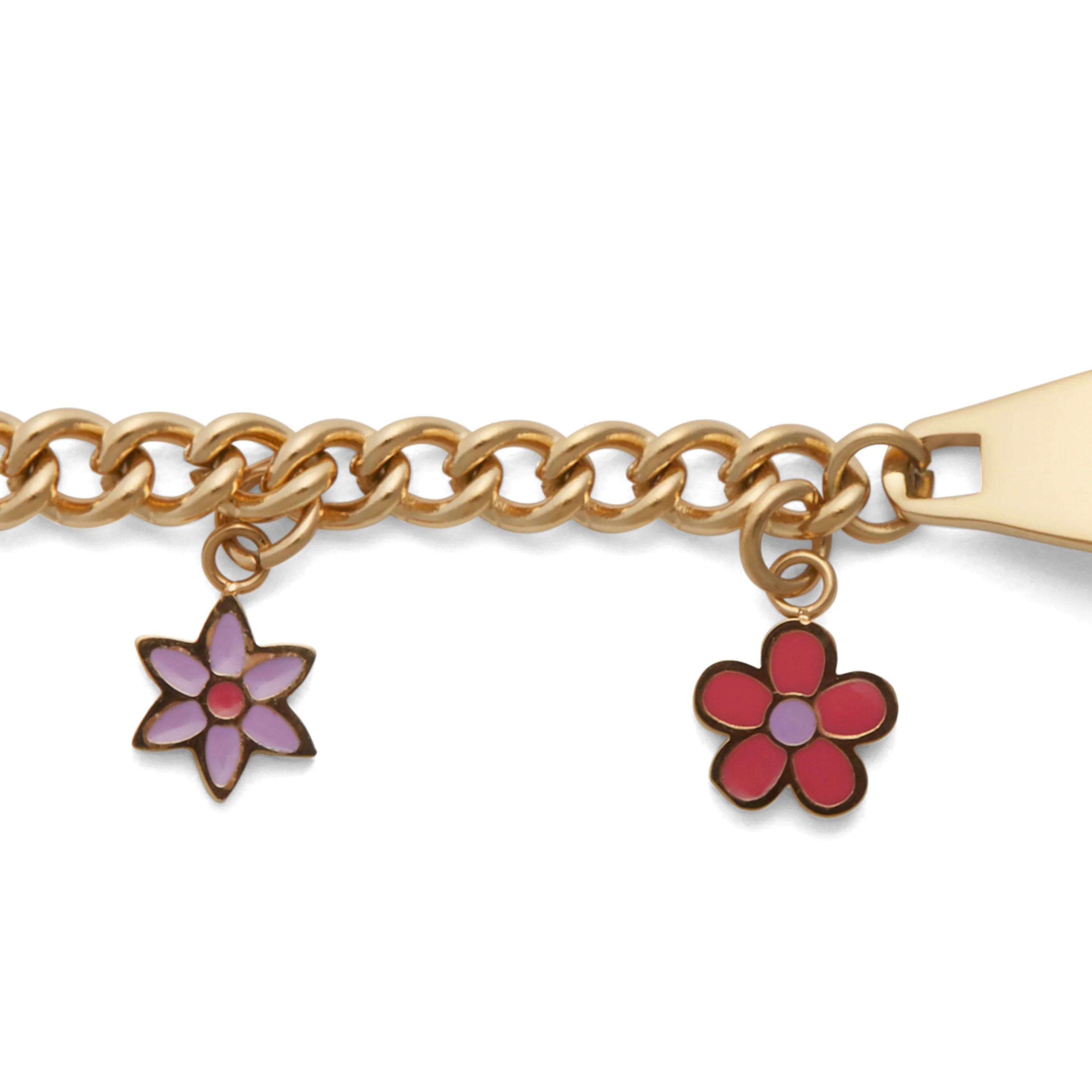 Children’s ID Bracelet with Plaque and Flower Charms - Image 3