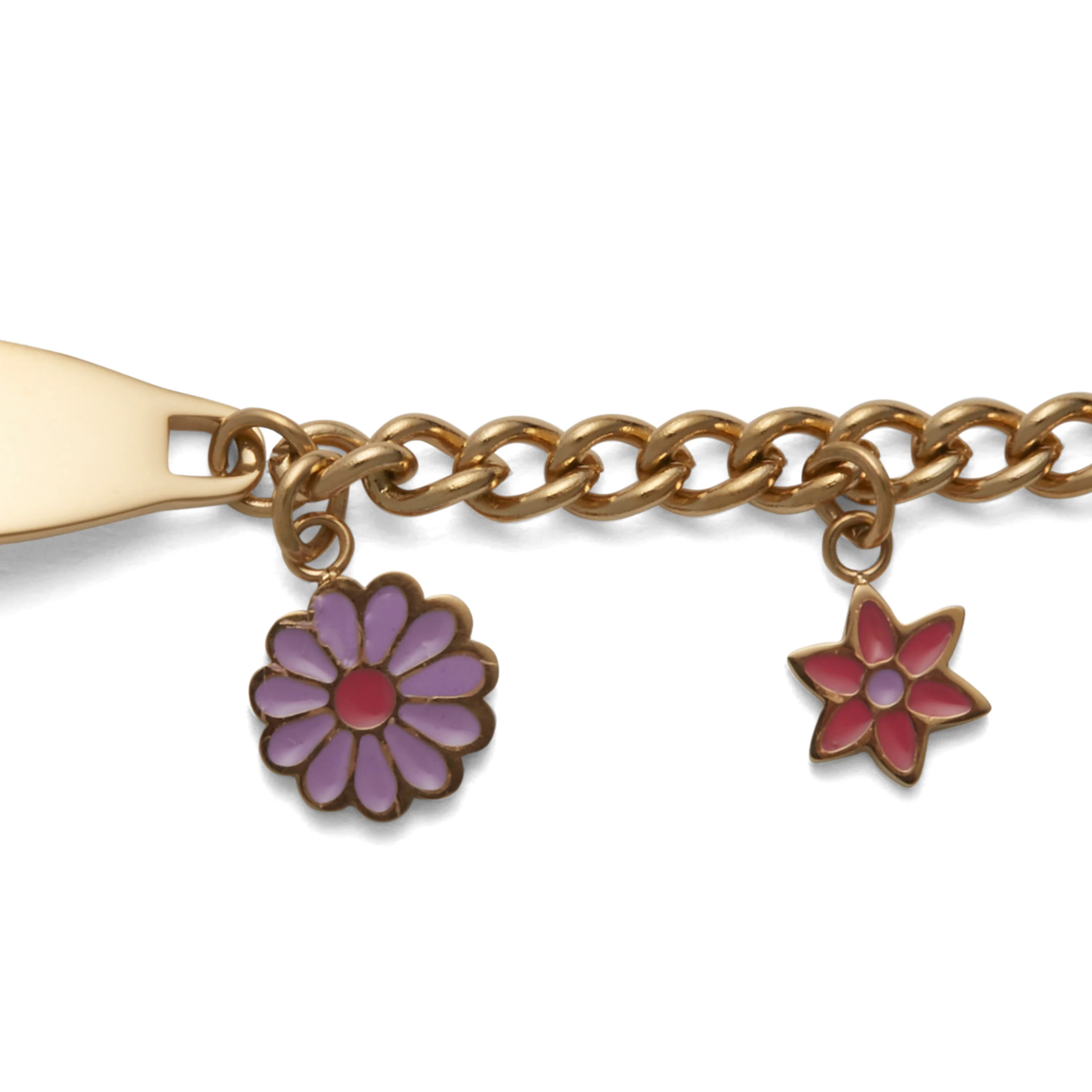 Children’s ID Bracelet with Plaque and Flower Charms - Image 4