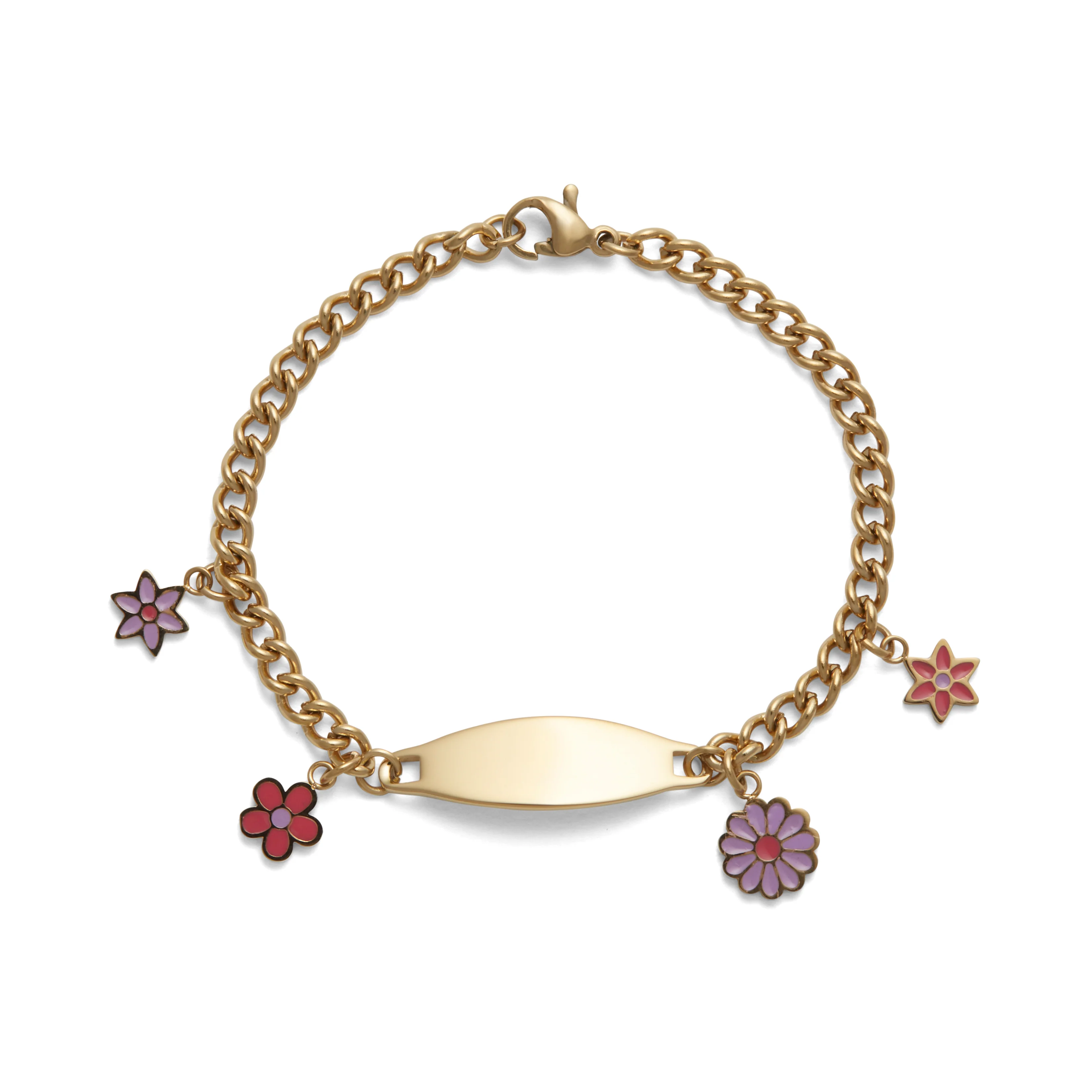 Children’s ID Bracelet with Plaque and Flower Charms - Image 5