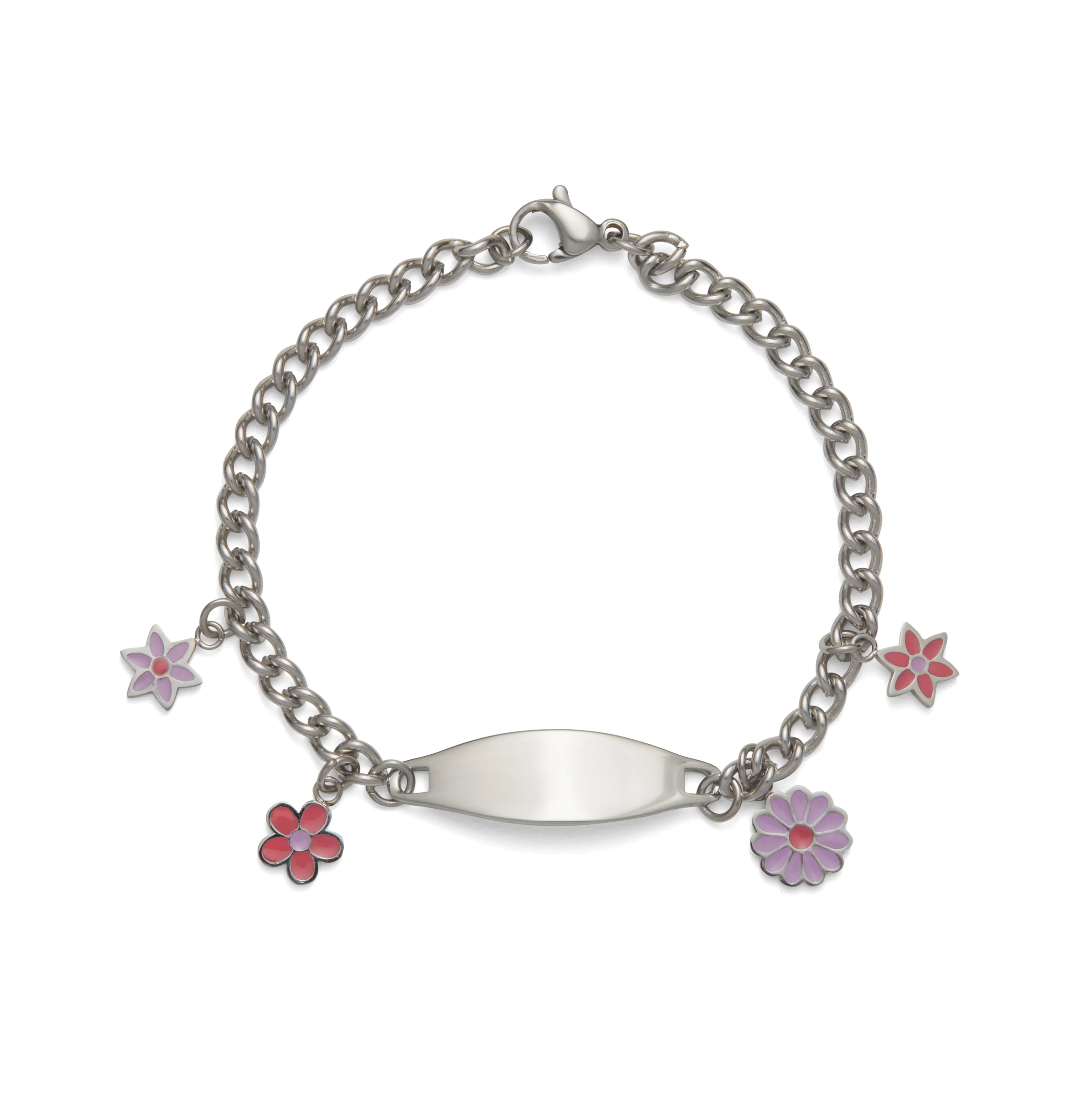 Children’s ID Bracelet with Plaque and Flower Charms - Image 6