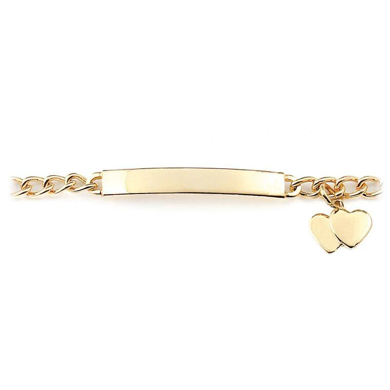 My First ID Bracelet with Plaque and Double Heart Charm Silver & Gold Tone - Image 2