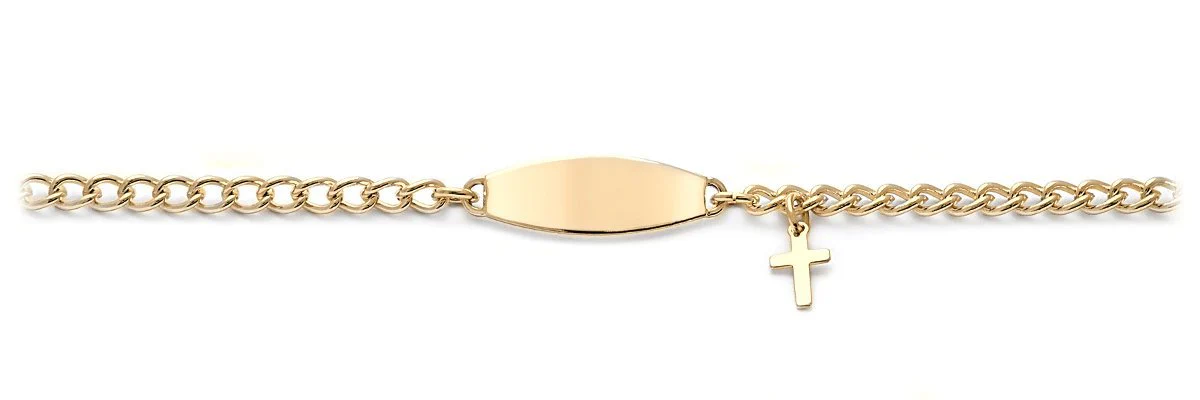 My First ID Bracelet with Plaque and Cross Charm Silver & Gold Tone - Image 2