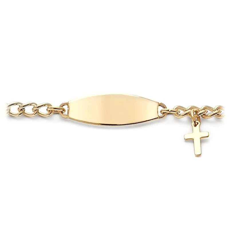 My First ID Bracelet with Plaque and Cross Charm Silver & Gold Tone - Image 3