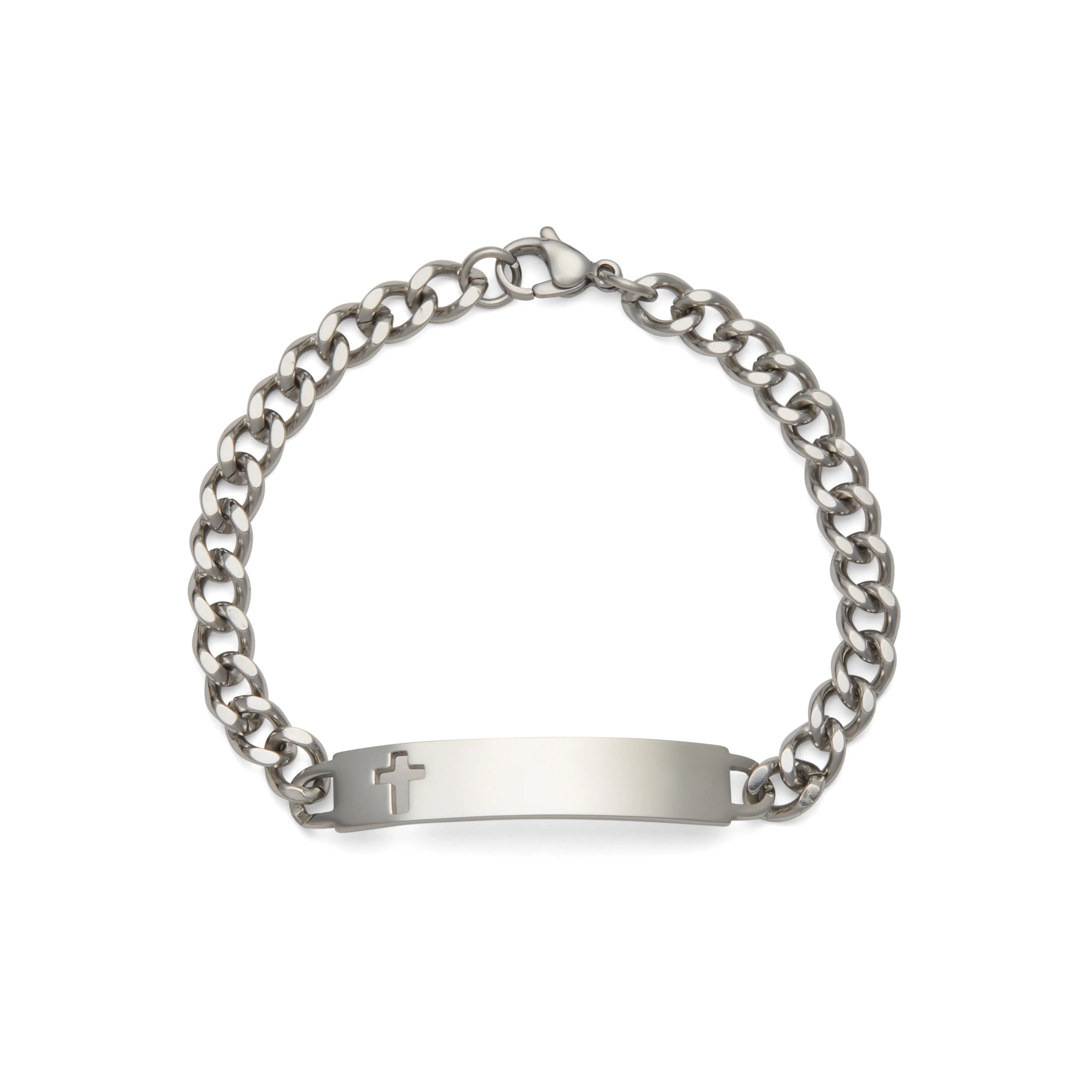 Ladies’ ID Bracelet with Cut Out Cross Plaque Silver or Gold Tone - Image 2