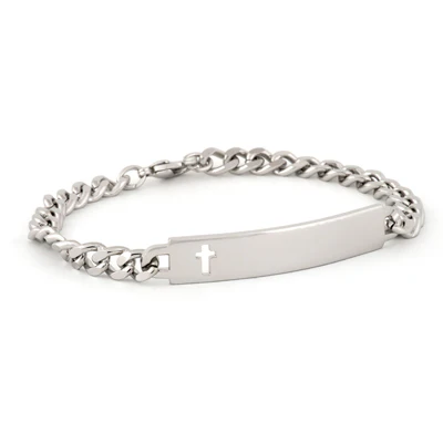 Ladies’ ID Bracelet with Cut Out Cross Plaque Silver or Gold Tone - Image 3