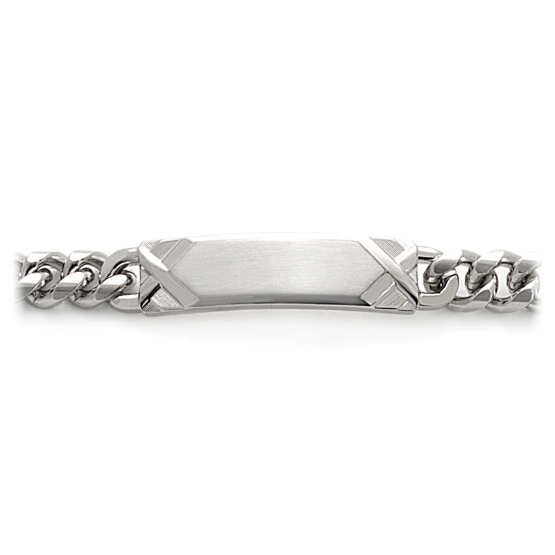 Men's ID Curb Bracelet with Pattern Dual Finish - Image 3