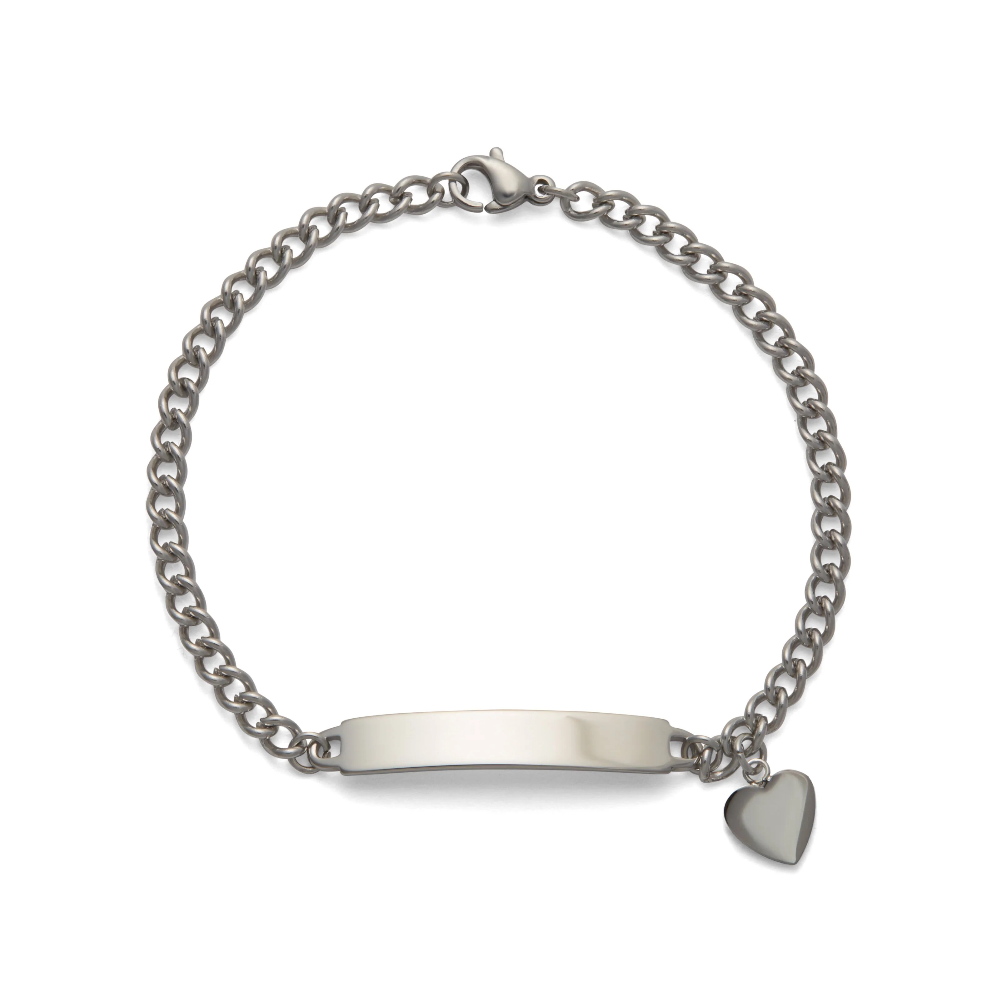 Ladies’ ID Bracelet with Polished Plaque and Heart Charm - Image 2