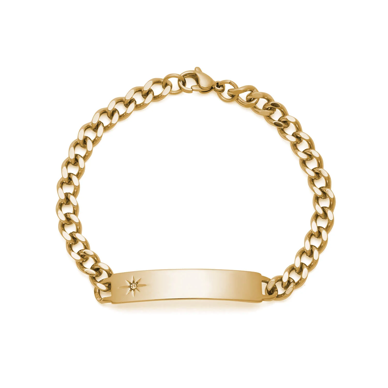 Ladies’ ID Bracelet with Etched Star and Crystal Plaque Silver Tone - Image 3