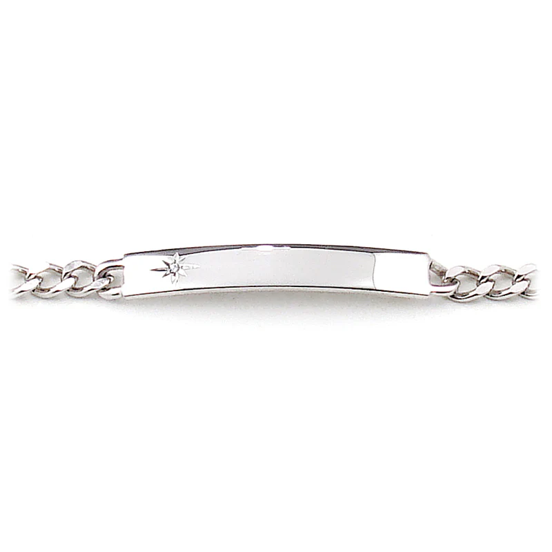 Ladies’ ID Bracelet with Etched Star and Crystal Plaque Silver Tone - Image 4