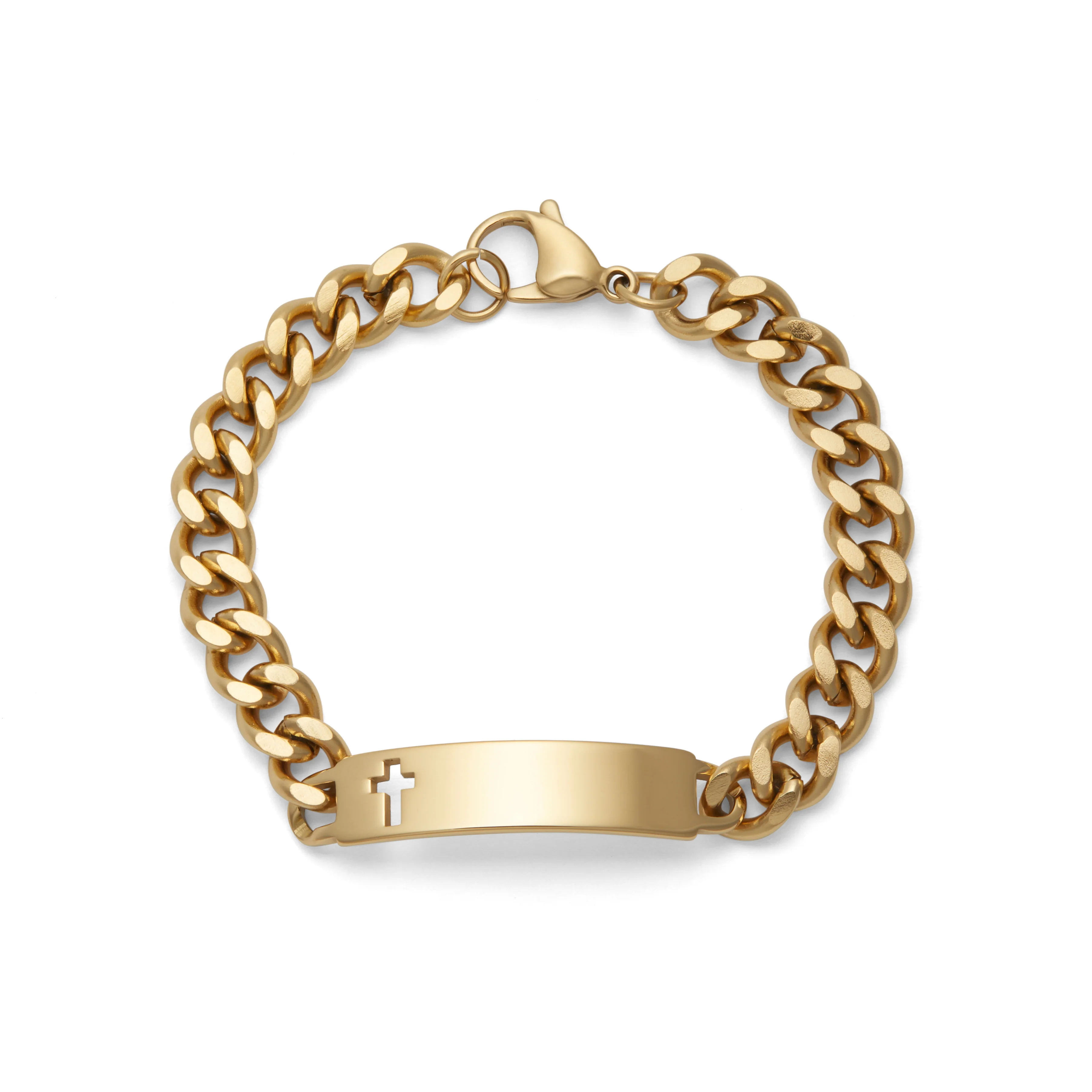 Men's ID Bracelet with Polished Plaque with Cross - Image 4