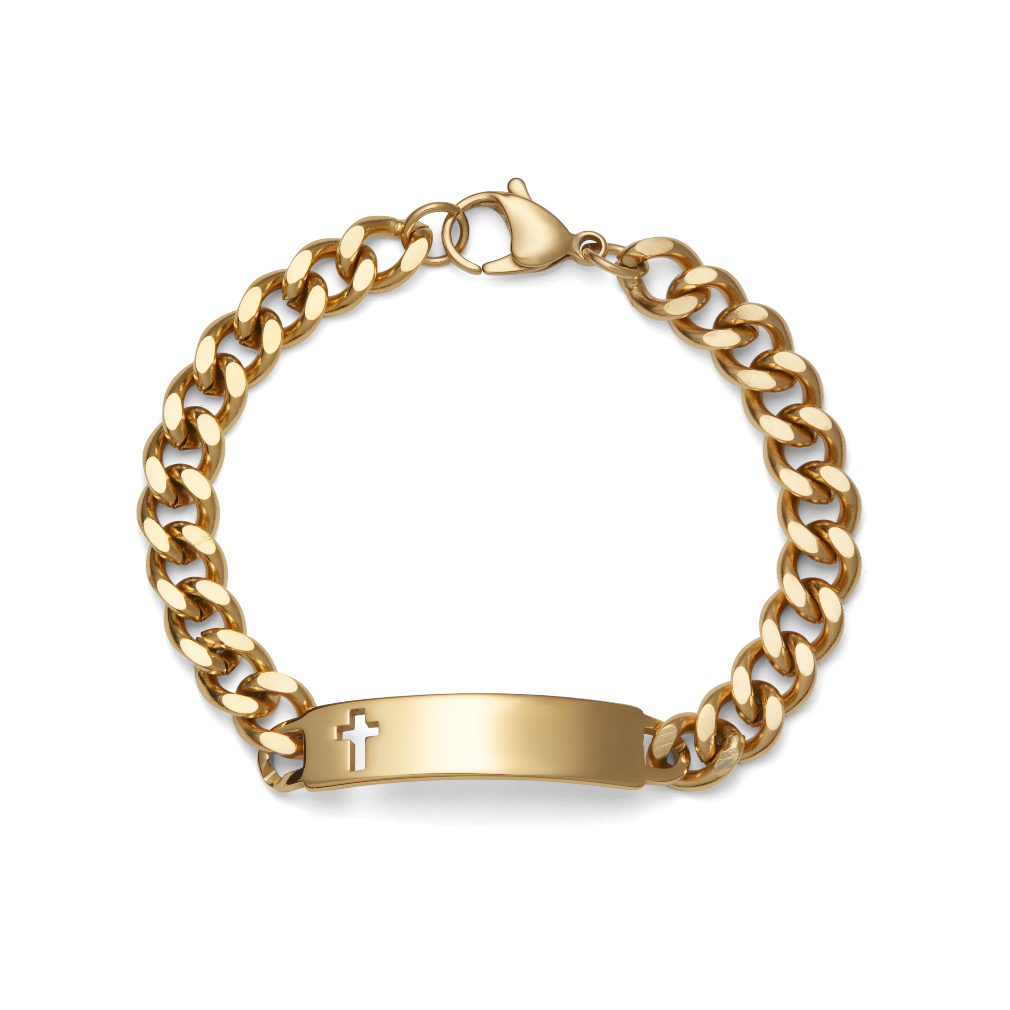 Men's ID Bracelet with Polished Plaque with Cross - Image 5