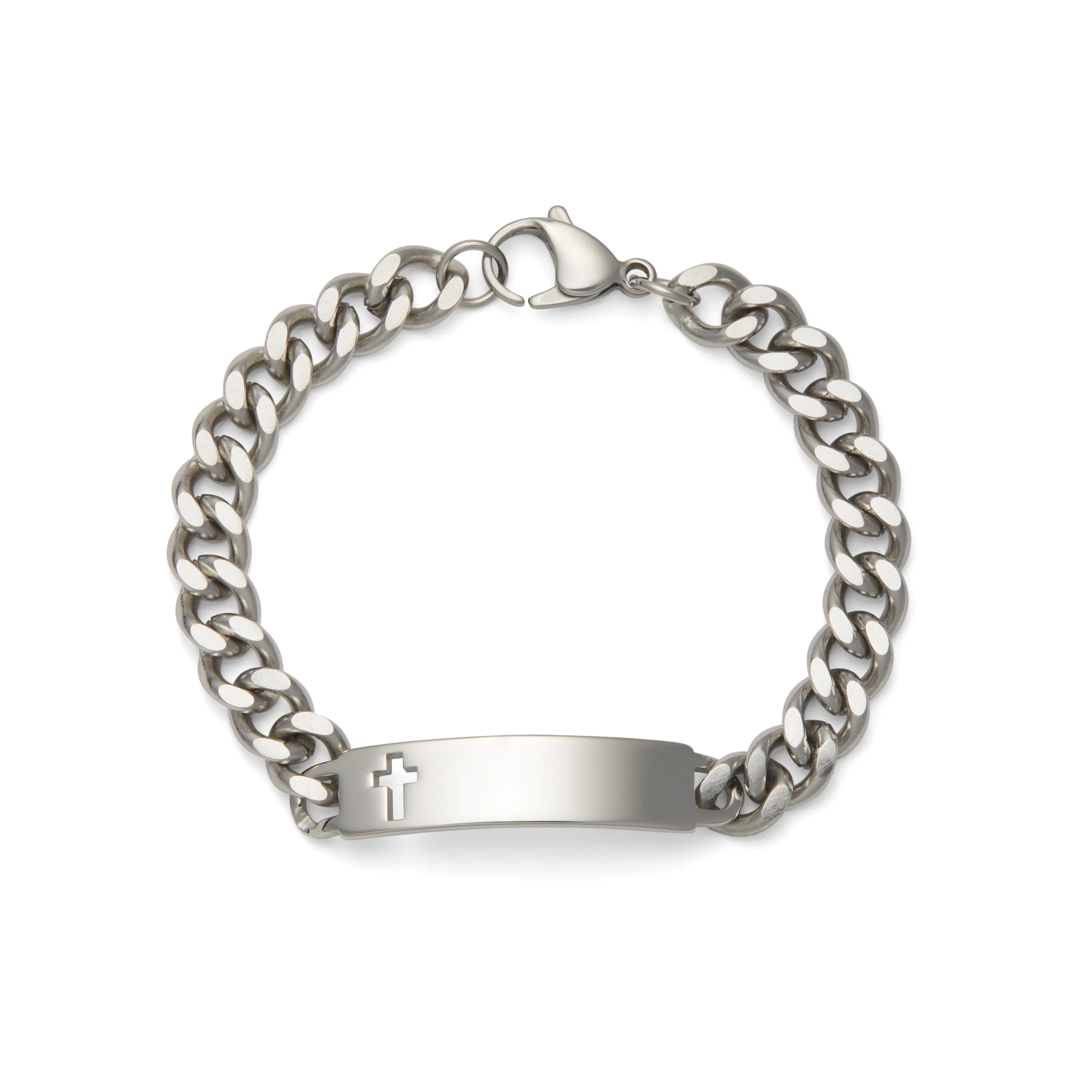 Men's ID Bracelet with Polished Plaque with Cross - Image 6