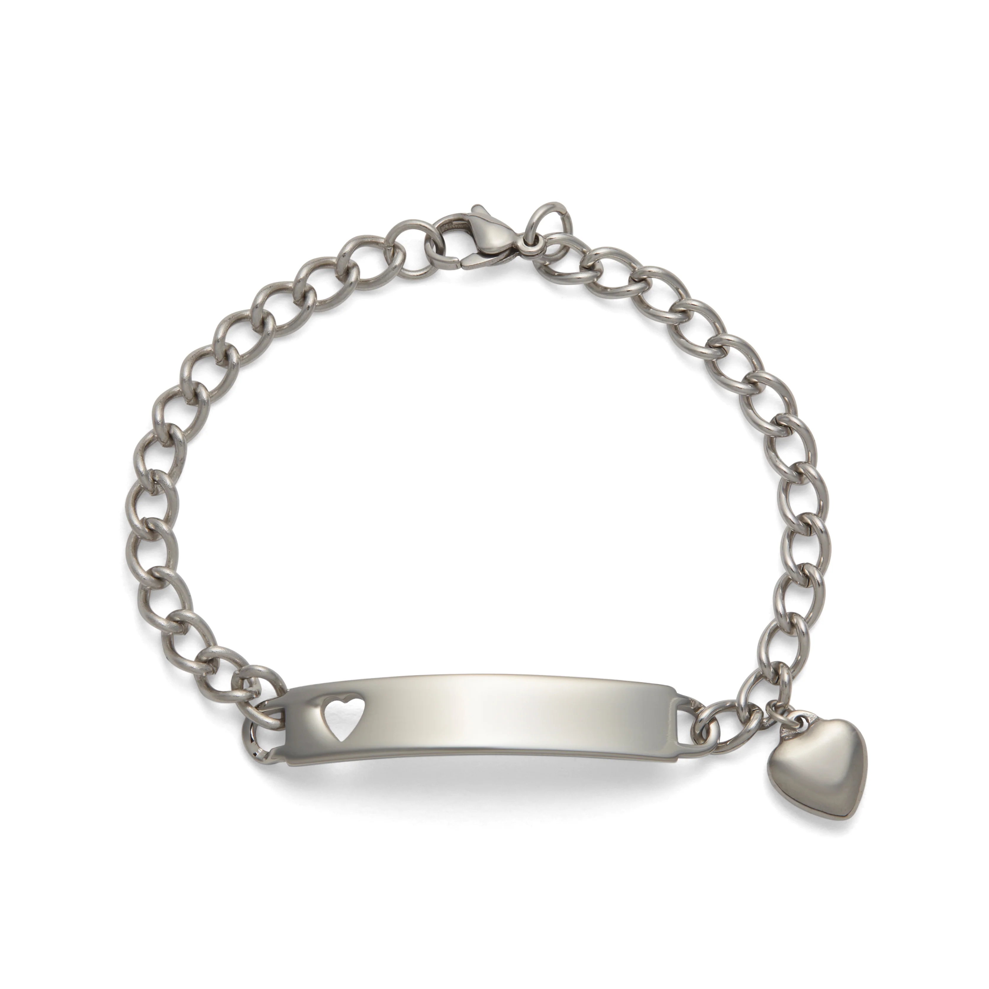Ladies’ ID Bracelet with Heart Cut Out Plaque and Heart Charm - Image 3