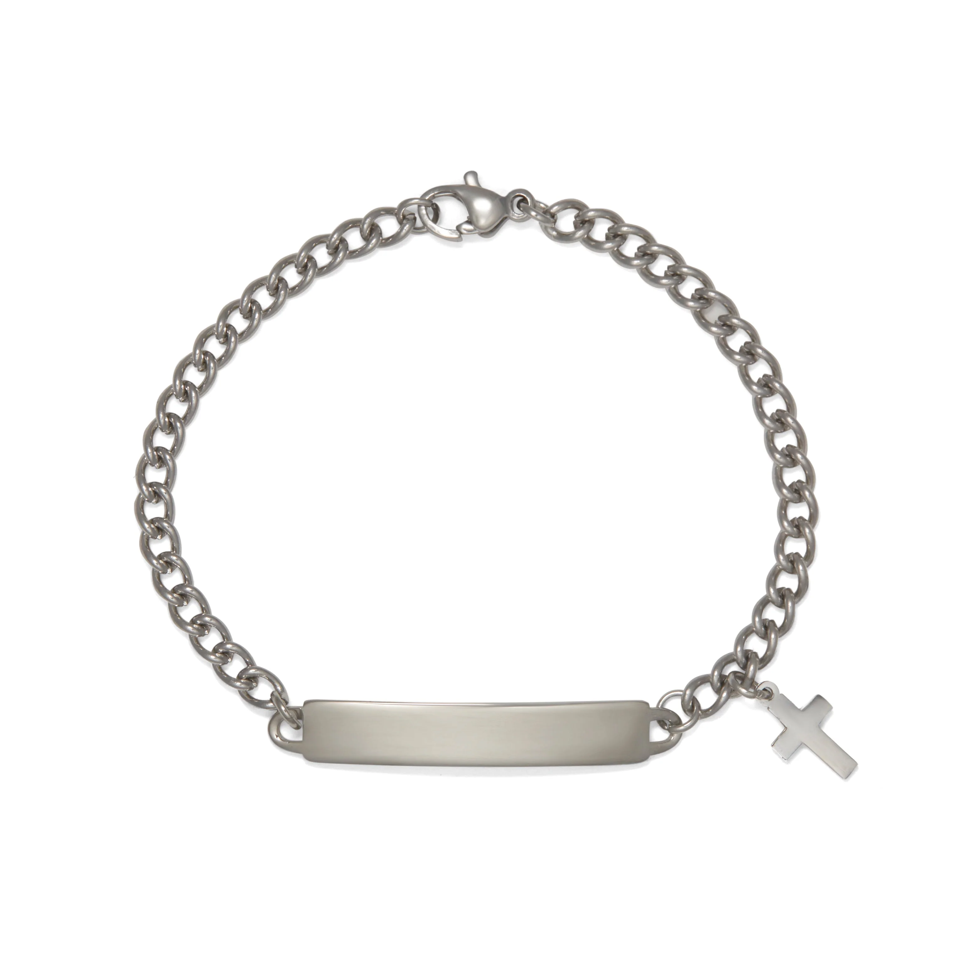 Childrens ID Bracelet with Plaque and Cross Charm - Image 2