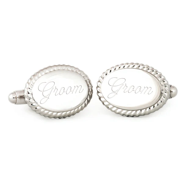 Oval Beaded Edge Cuff Links w/ "Groom" Engraving