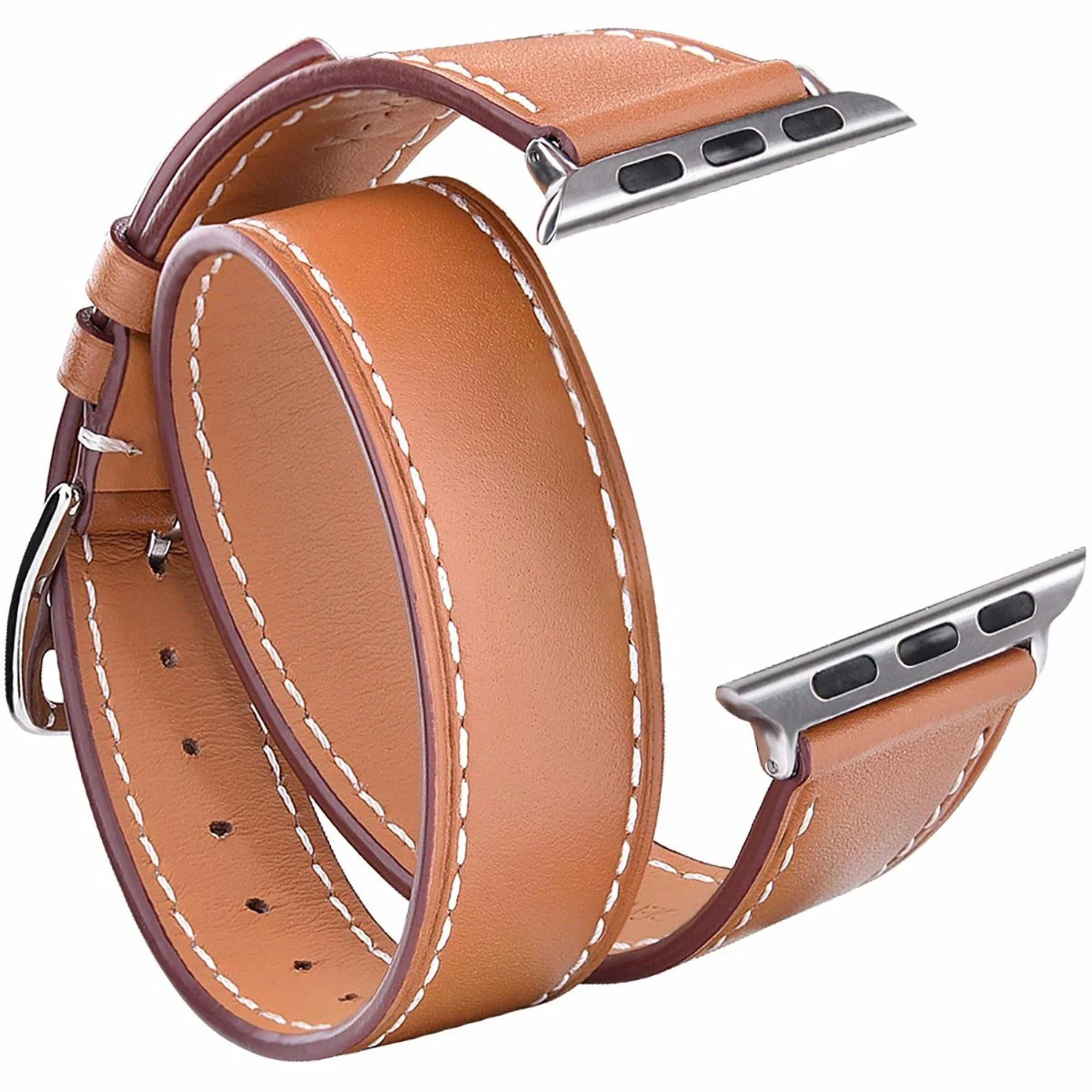 Brown Leather Double Tour Watchband Compatible For Use With The Apple Watch® - Image 2