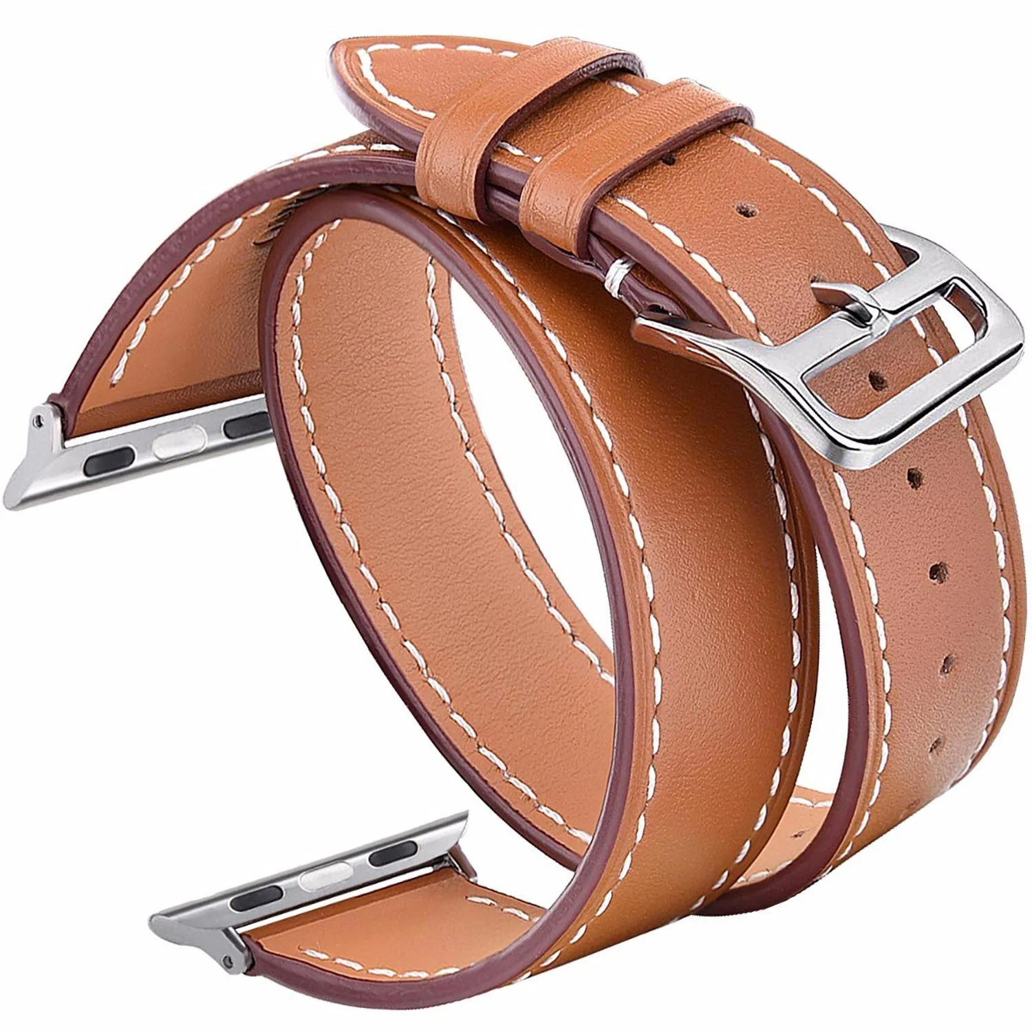 Brown Leather Double Tour Watchband Compatible For Use With The Apple Watch® - Image 5