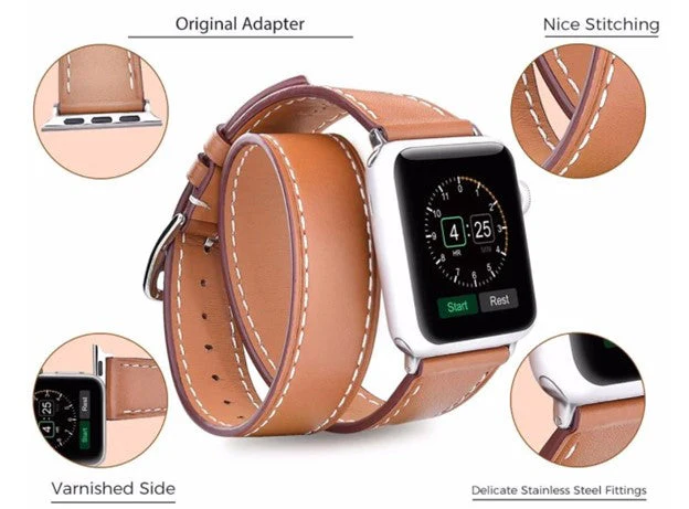 Brown Leather Double Tour Watchband Compatible For Use With The Apple Watch® - Image 9