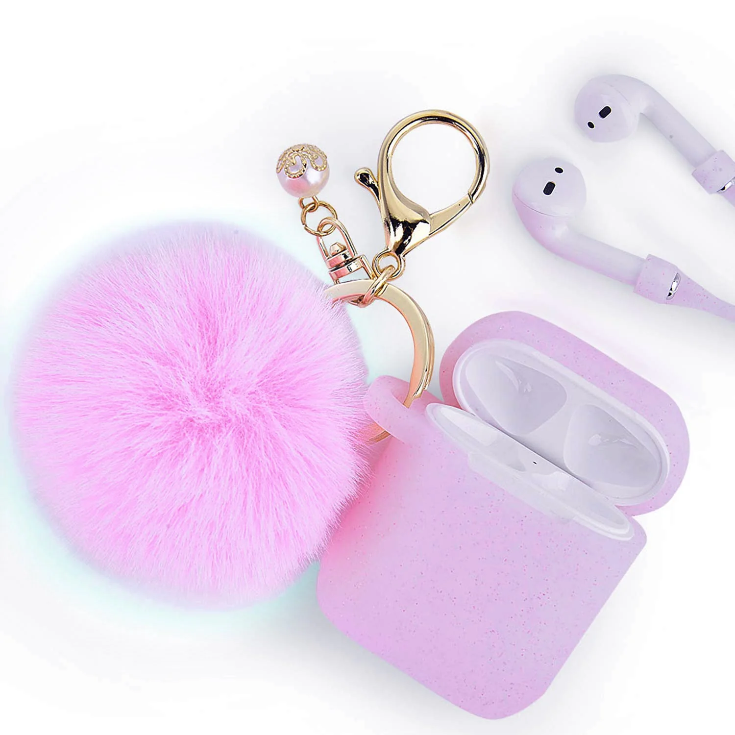 Fashion Case Protector With Decorative Pom Pom Fur Ball Compatible For Use With Apple AirPods® - Image 2