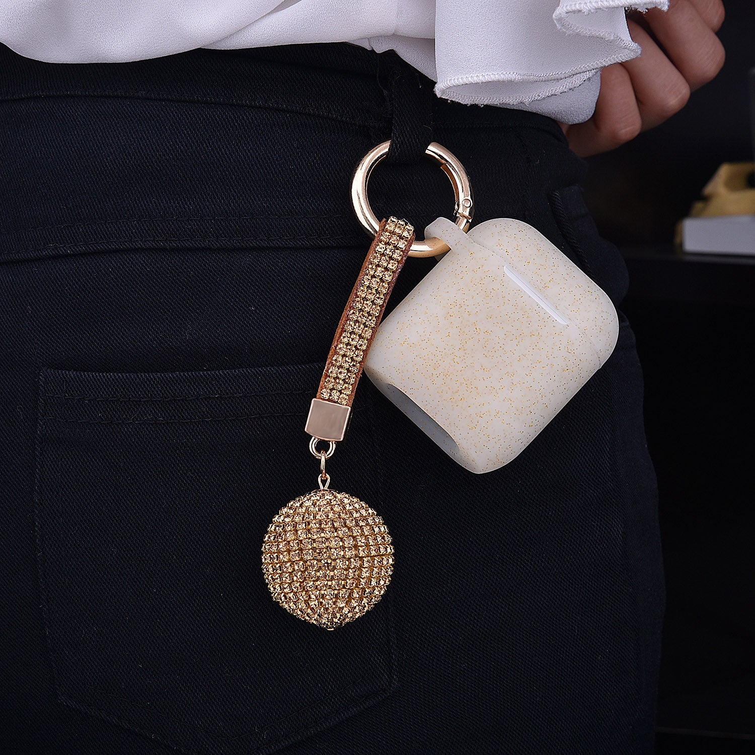 Fashion Case Protector With Decorative Bling Strap and Ball Compatible For Use With Apple AirPods® - Image 10