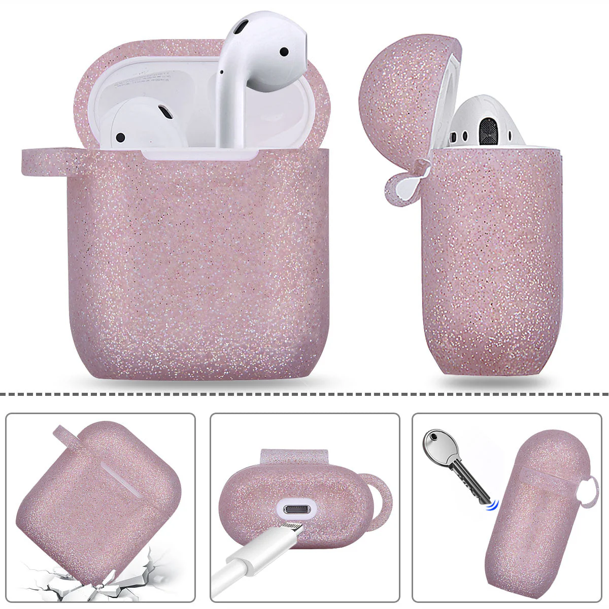 Fashion Case Protector With Decorative Bling Strap and Ball Compatible For Use With Apple AirPods® - Image 12