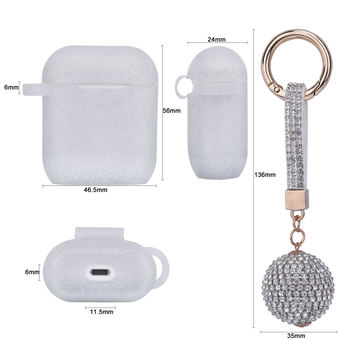 Fashion Case Protector With Decorative Bling Strap and Ball Compatible For Use With Apple AirPods® - Image 16