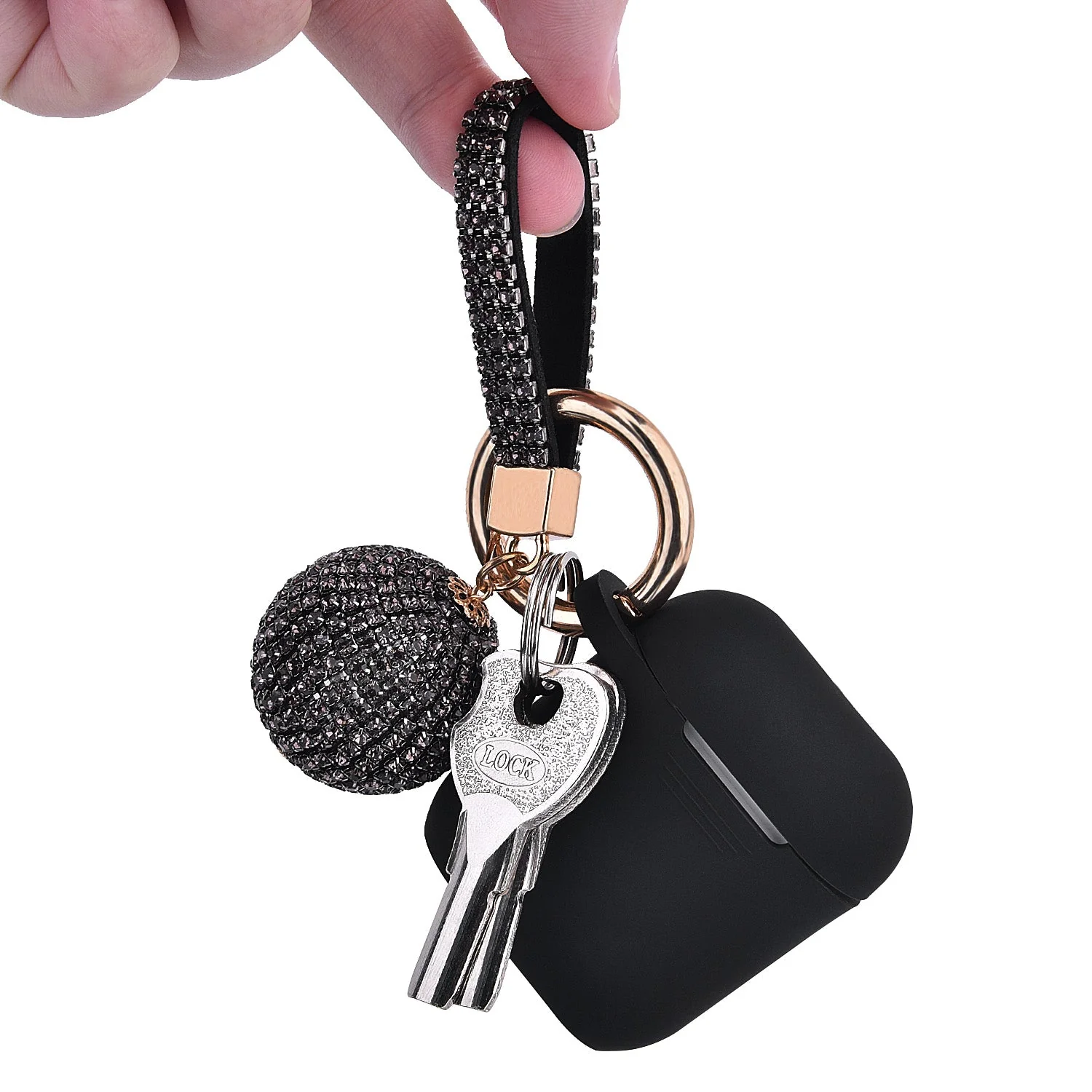 Fashion Case Protector With Decorative Bling Strap and Ball Compatible For Use With Apple AirPods® - Image 4