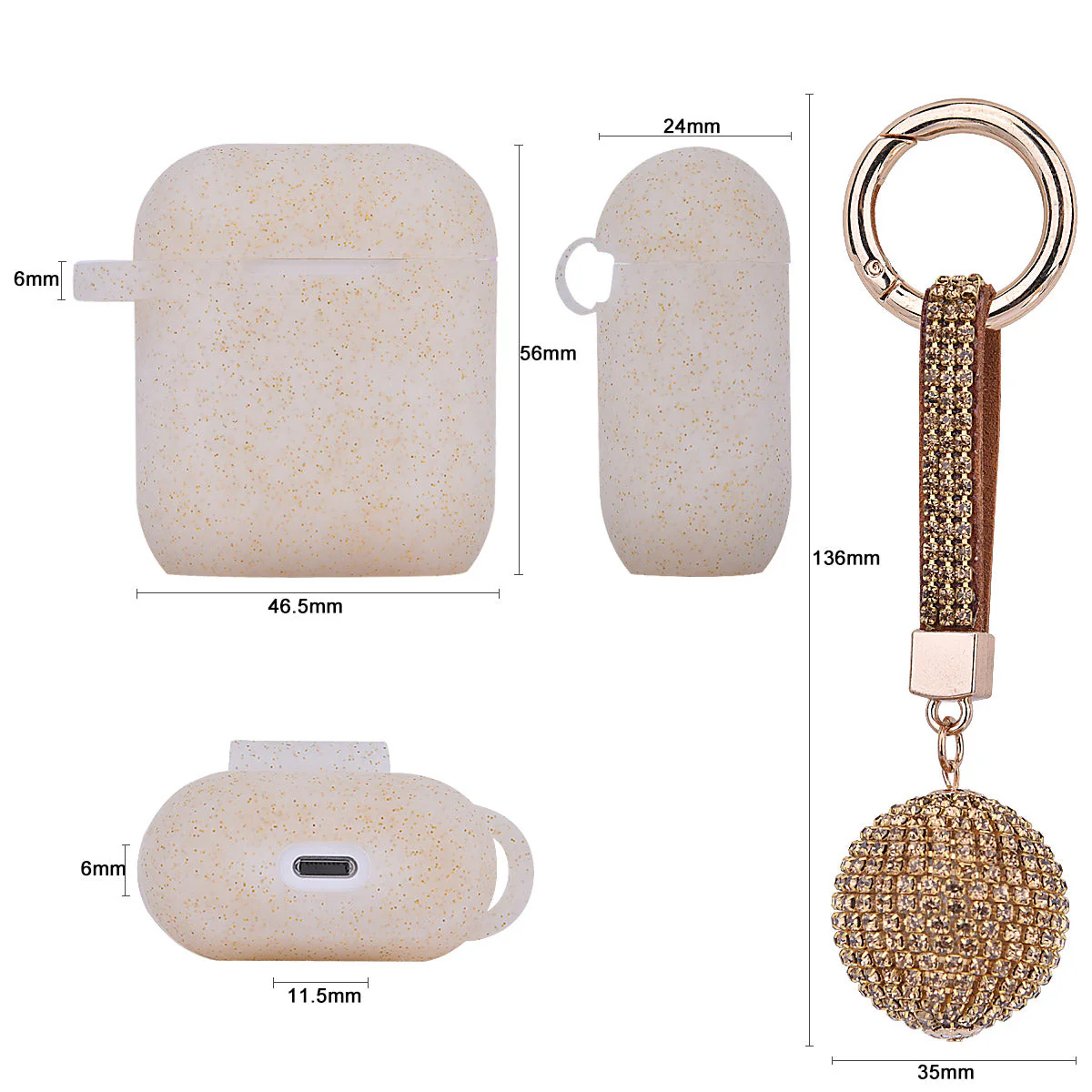 Fashion Case Protector With Decorative Bling Strap and Ball Compatible For Use With Apple AirPods® - Image 7