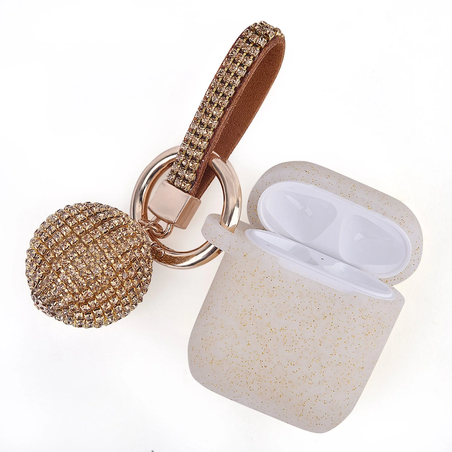 Fashion Case Protector With Decorative Bling Strap and Ball Compatible For Use With Apple AirPods® - Image 8