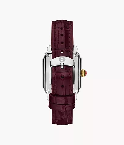 Michele Deco Sport Mid Gold-Plated Dark Cherry Leather Watch - Image 2