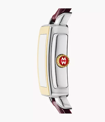 Michele Deco Sport Mid Gold-Plated Dark Cherry Leather Watch - Image 3