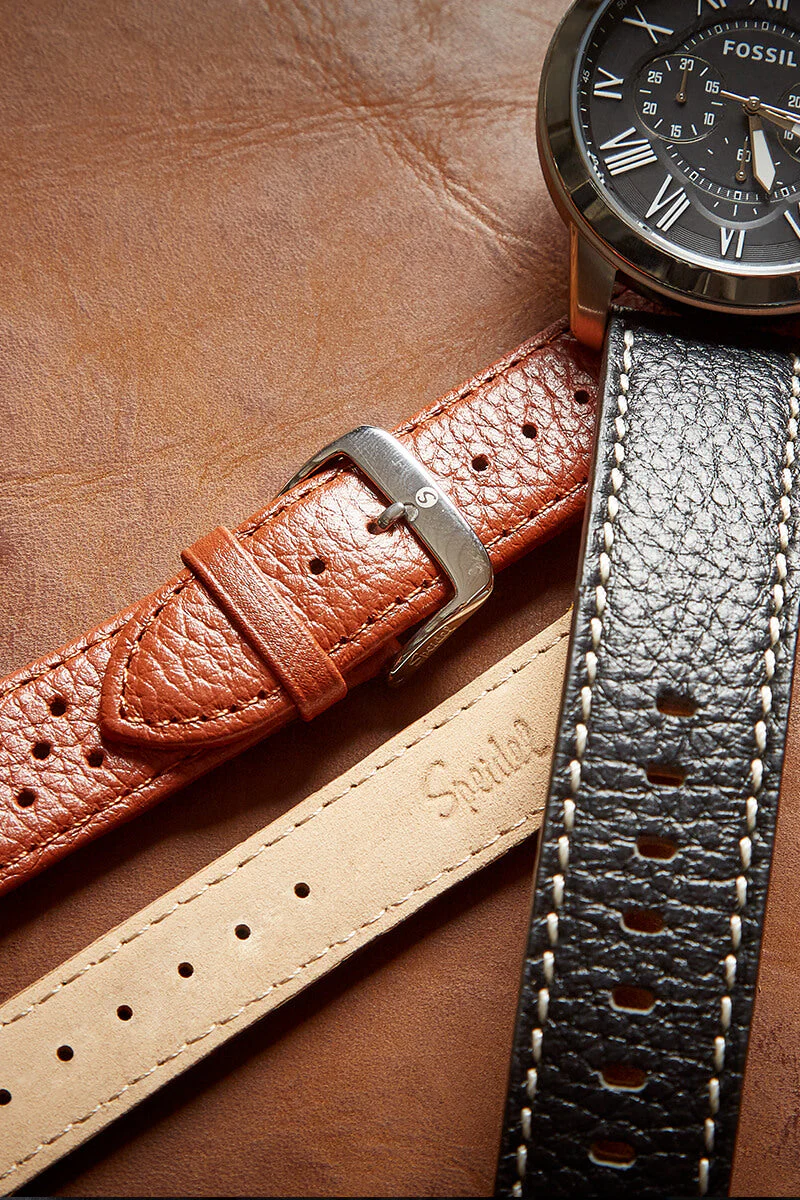 Men's Stitched Calfskin Leather Band in Black, Brown, Navy and Gray - Image 12