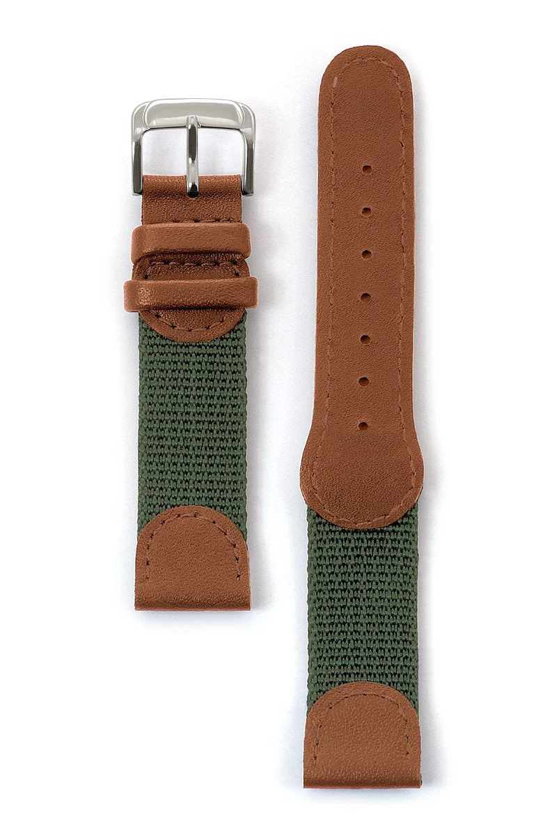 Mens Swiss Army Style Leather Watchband in Black, Tan and Green - Image 6