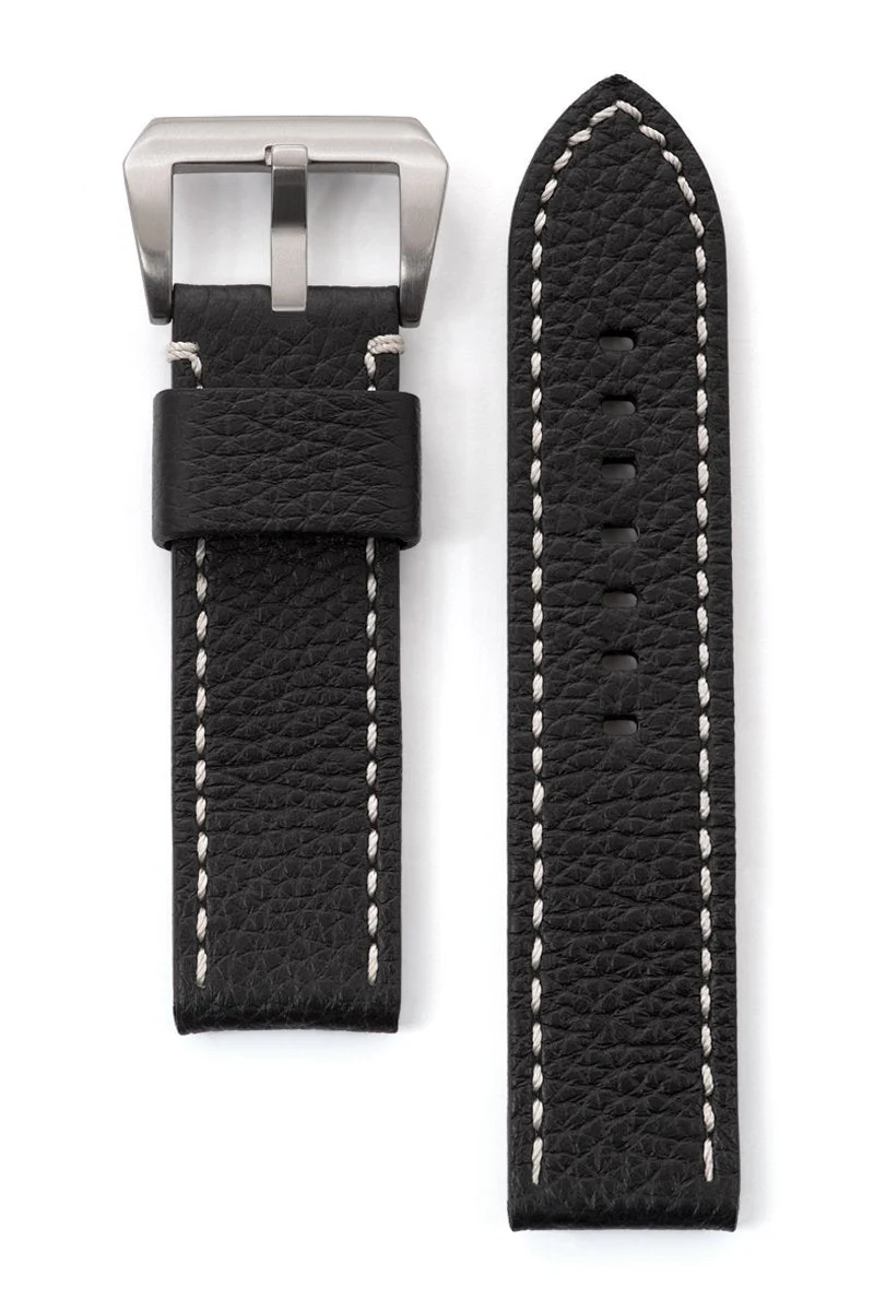 Men's Wide Contrast Stitched Calfskin Leather Watchband in Black and Brown - Image 4