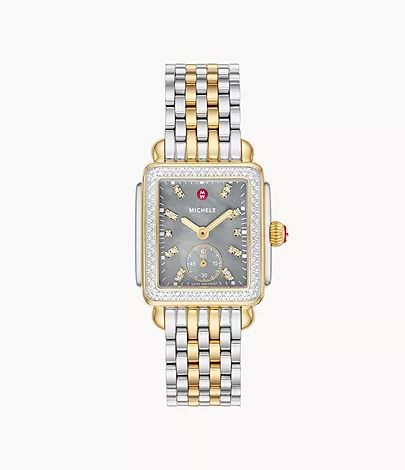 Michele Deco Mid Two-Tone 18K Gold-Plated Diamond Watch - Image 2