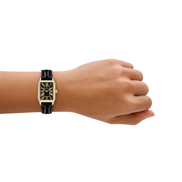 Michele Deco Park 18K Gold-Plated Watch with Black Dial & Crocodile-Style Strap - Image 2