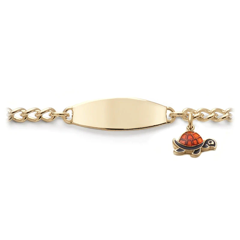 My First ID Bracelet with Plaque and Turtle Charm in Silver or Gold Tone - Image 2