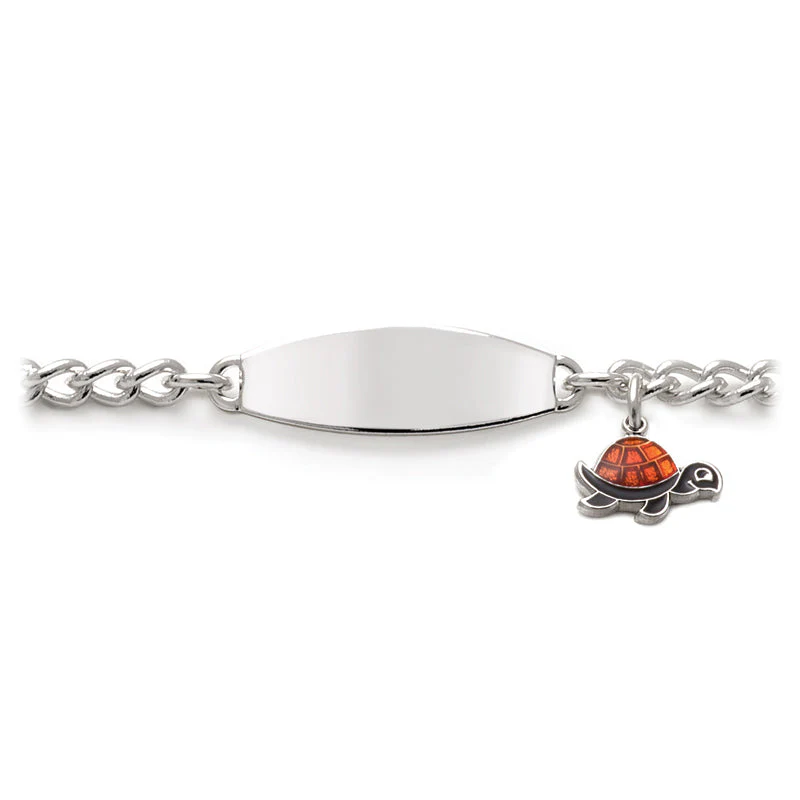 My First ID Bracelet with Plaque and Turtle Charm in Silver or Gold Tone - Image 3