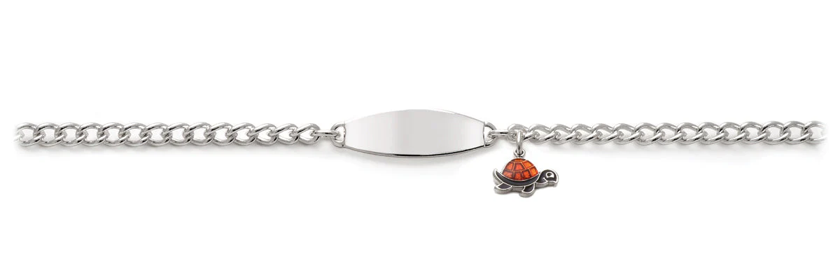 My First ID Bracelet with Plaque and Turtle Charm in Silver or Gold Tone - Image 4