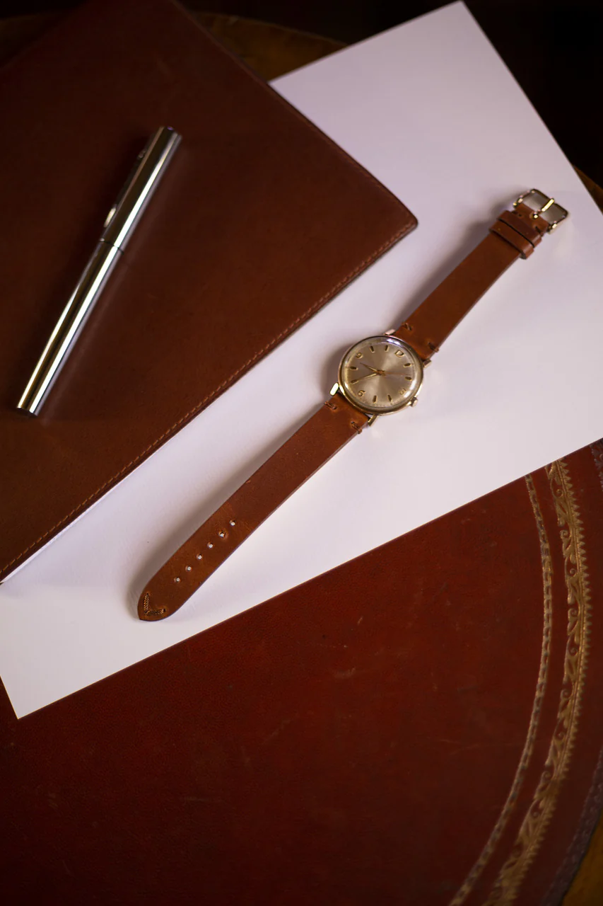 Fleurus Vintage Leather Watchband w/ Detail Stitch  302 - Image 7