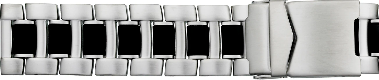 Solid Link Stainless Steel and Polyurethane Watch Band 591