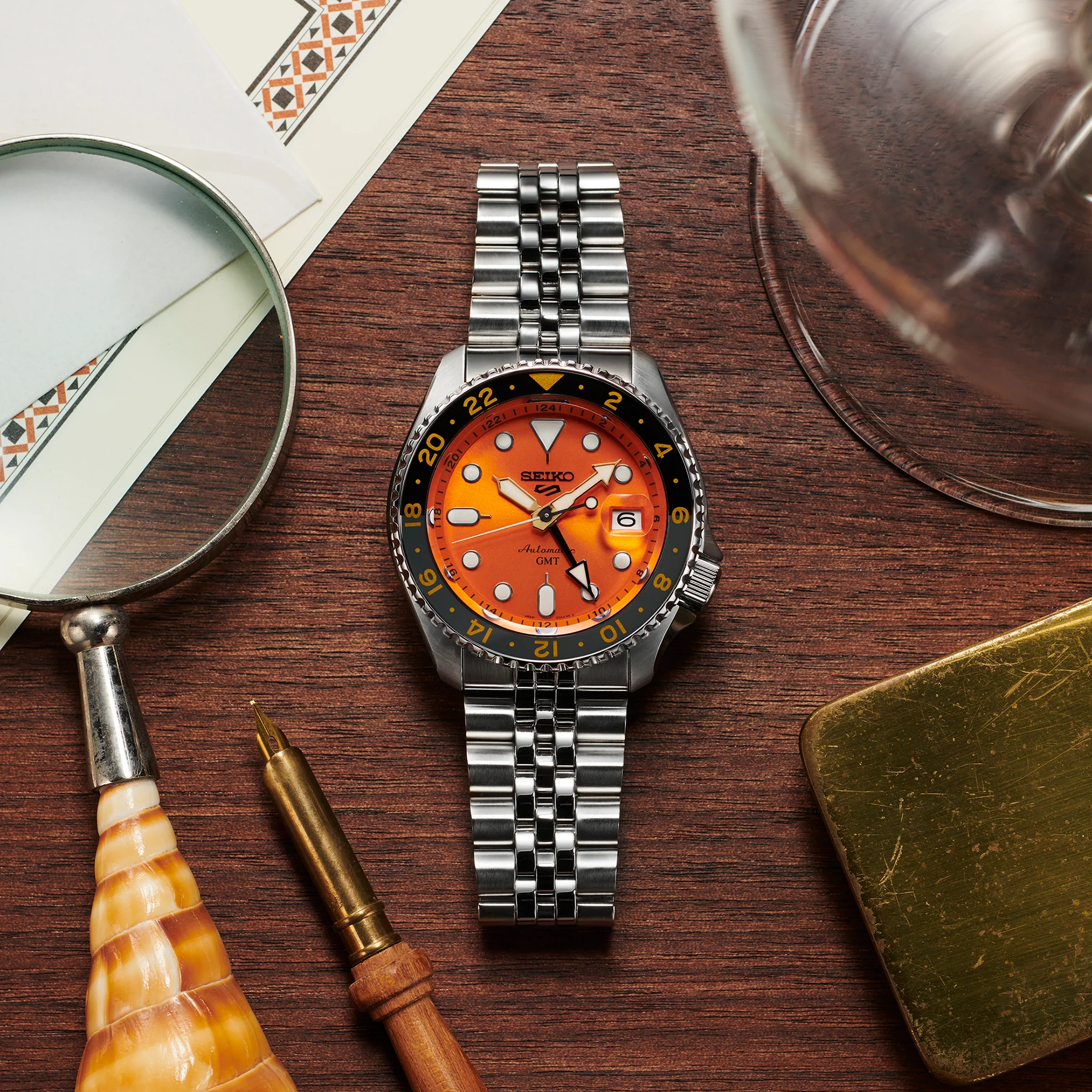 Seiko 5 Sports SKX Sports Style GMT Series Orange Dial - Image 4