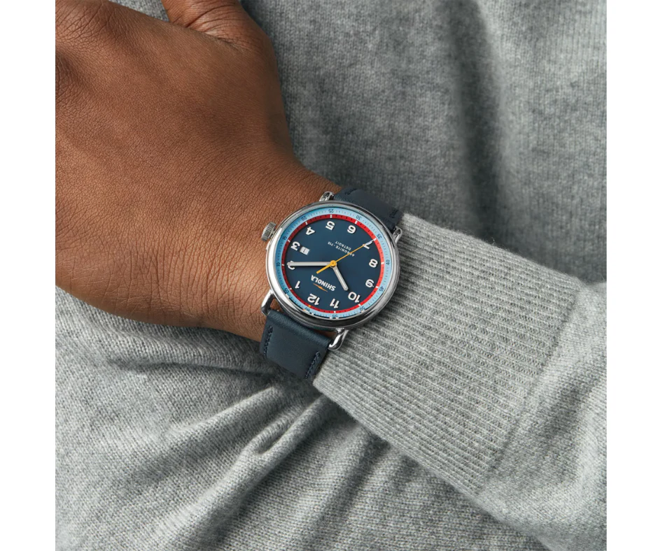 Shinola Canfield C56-43mm-Blue Red Dial with Navy Leather band - Image 2