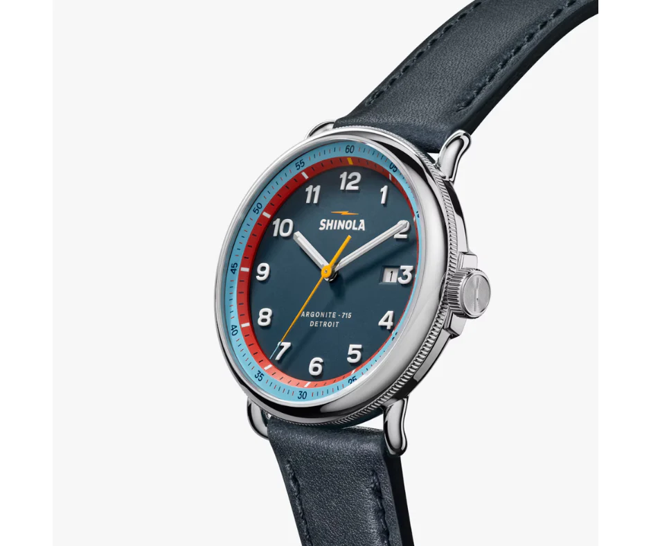 Shinola Canfield C56-43mm-Blue Red Dial with Navy Leather band - Image 3
