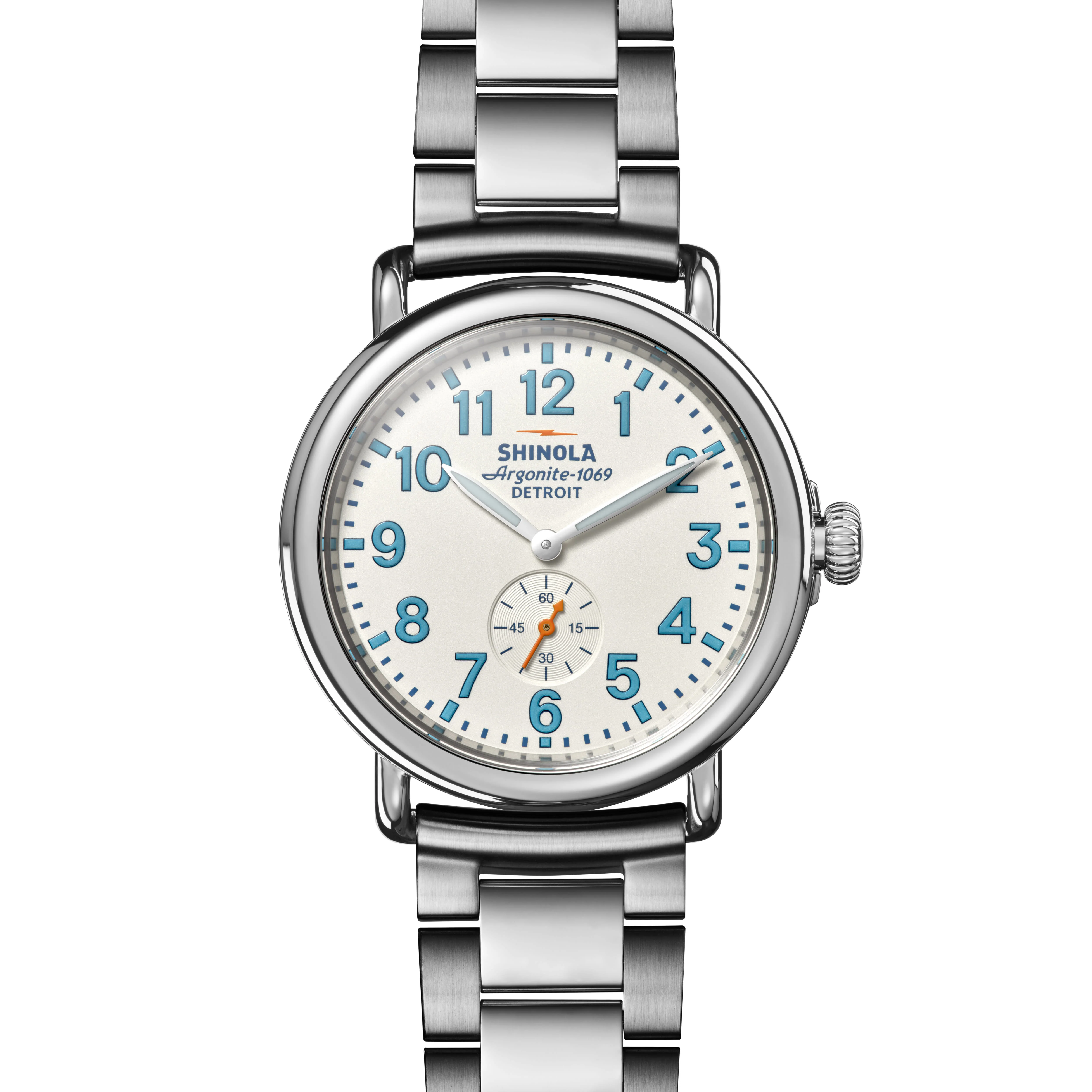 Shinola 41MM Runwell Velvet Alabaster with Blue Index Steel Watch