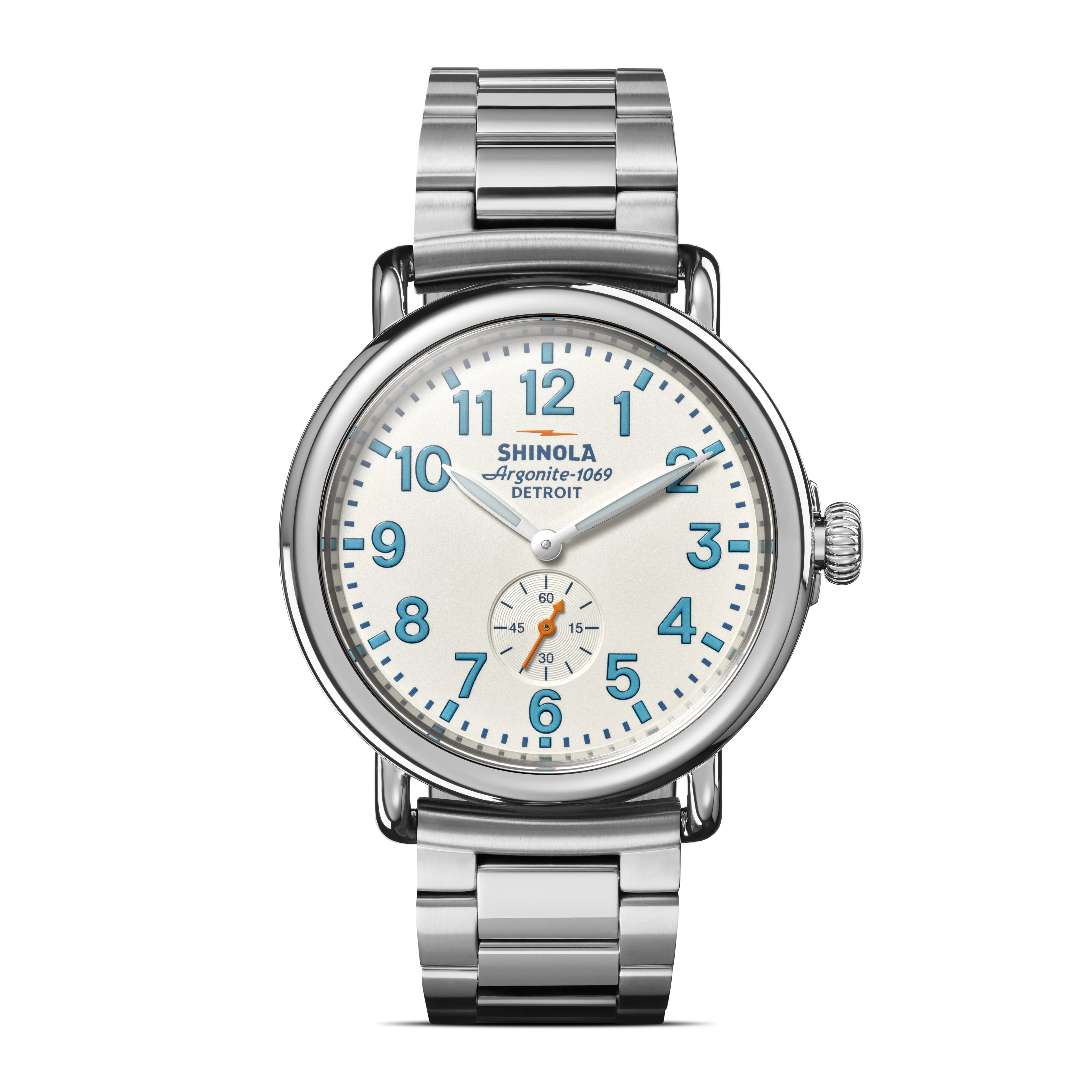 Shinola 41MM Runwell Velvet Alabaster with Blue Index Steel Watch - Image 3